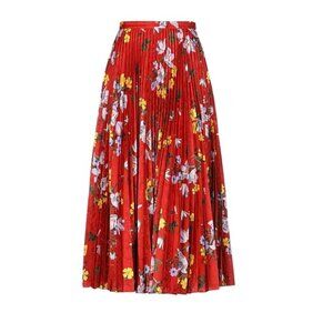 Erdem Orange Floral Print Pleated Midi Skirt